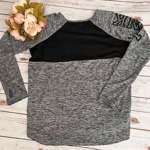 Victoria Secret Pink Logo Grey & Black Long Sleeve Top